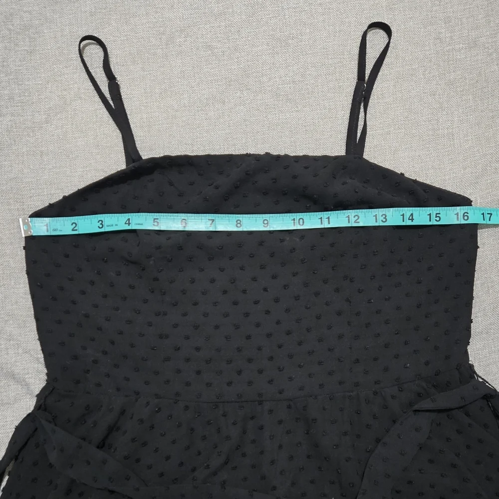 AQUA Black Midi Dress Swiss Dot Lace Inset Handkerchief Hem Tie Waist Small - Picture 11 of 15